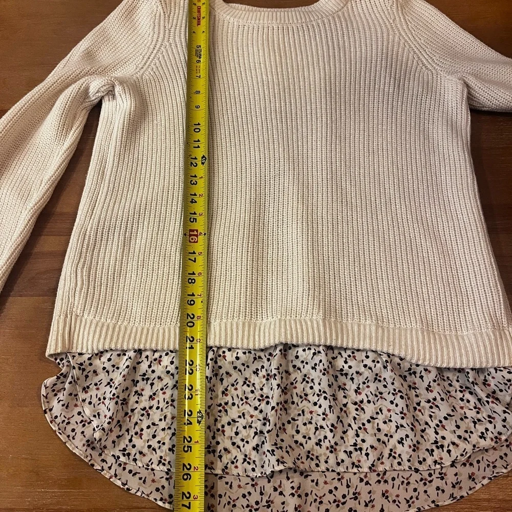LOFT Meadow split back mixed media sweater, beige size small